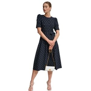 DKNY Women's Polka-Dot Puff-Sleeve Midi Dress